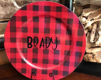 buffalo plaid plate- buffalo check plate- checked plate- monogrammed plate- personalized plate- decorative plate- buffalo plaid