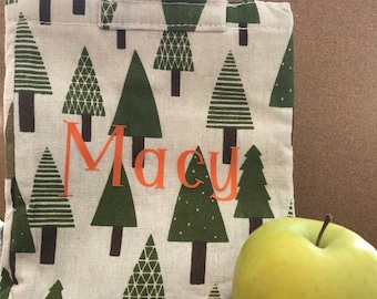 lunch bag- monogrammed lunch bag- personalized lunch bag- insulated lunch bag- woodland lunch bag- Christmas lunch  bag