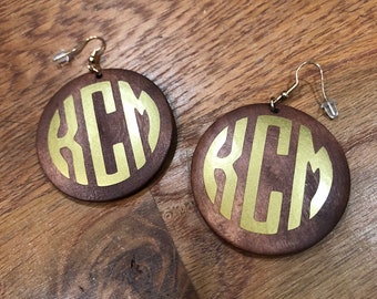 personalized earrings- monogram earrings- wooden earrings- personalized earrings- monogram wooden earrings-  wooden monogram earrings