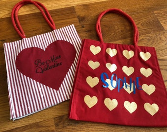 Valentine bag- valentine treat bag- canvas valentine bag- Valentine's Day bag- heart bag- heart treat bag- valentine canvas bag- candy bag