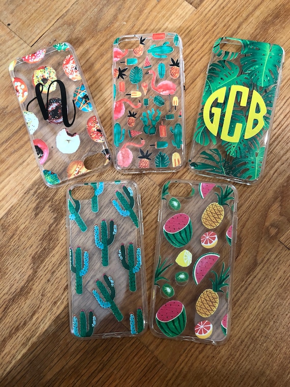 Personalized cell phone case- monogrammed cell phone case- cactus phone case- fruit phone case- flamingo phone case-donut phone case