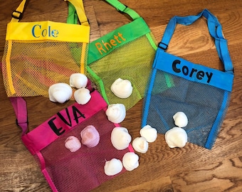 Seashell bag- personalized seashell bag- kids seashell bag- seashell bag for kids- childs seashell bag- kids mesh bag
