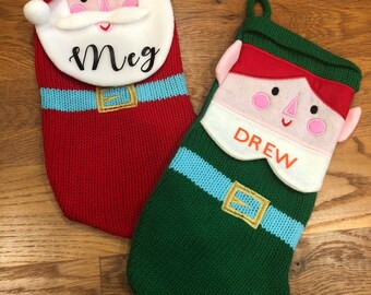 Sweater stocking- elf stocking- santa stocking- Christmas stocking- felt stocking- Santa Claus stocking- kids stocking- childs stocking