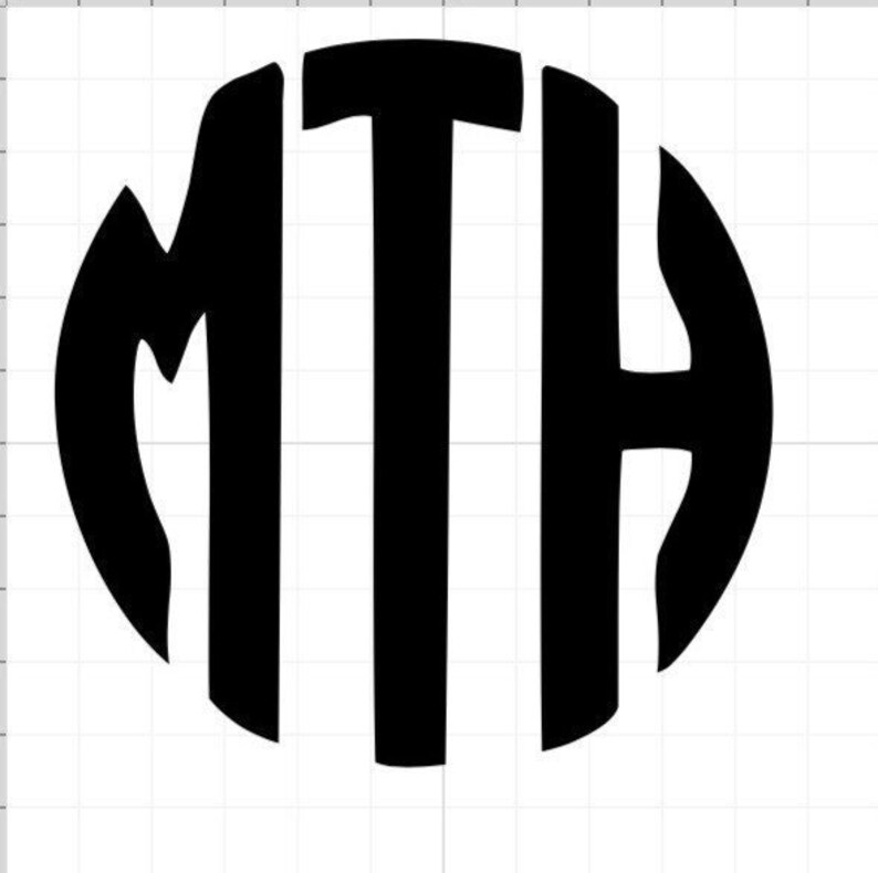 May include: Black monogram design featuring the letters MTH in a bold, rounded font. The letters are arranged within a circular shape, creating a cohesive and stylish design. The design is suitable for various personalized products.