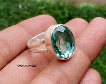 Echter blauer Aquamarinsteinring, 925 Sterlingsilberring, handgefertigter Statement-Ring, Unisex-Ring, hübscher Edelsteinring, Geschenk zum Valentinstag