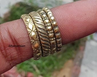 100% Pure Brass Rings, Set of 4 Brass Rings for Men& Women, Handmade Floral Patterned Ring, Healing Brass Rings, Pretty Gift For Valentine.
