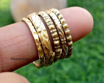 100% Pure Set of 4 Minimalist Brass Stacking Rings – Handmade Stackable Ring Set for Everyday Wear, Designer Brass Ring, Brass Women's Ring