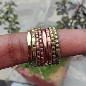Solid Brass & Copper Stackable Rings, Set of 8 Rings, 100% Brass And Copper Rings, Twisted Hammered Rings, Meditation Ring, Gift For Wife. image 2