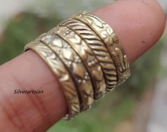 100% Pure Brass Ring, Set of 5 Brass Rings for Men& Women, Handmade Floral Patterned Ring, Pretty Healing Brass Rings, Gift For Valentine.