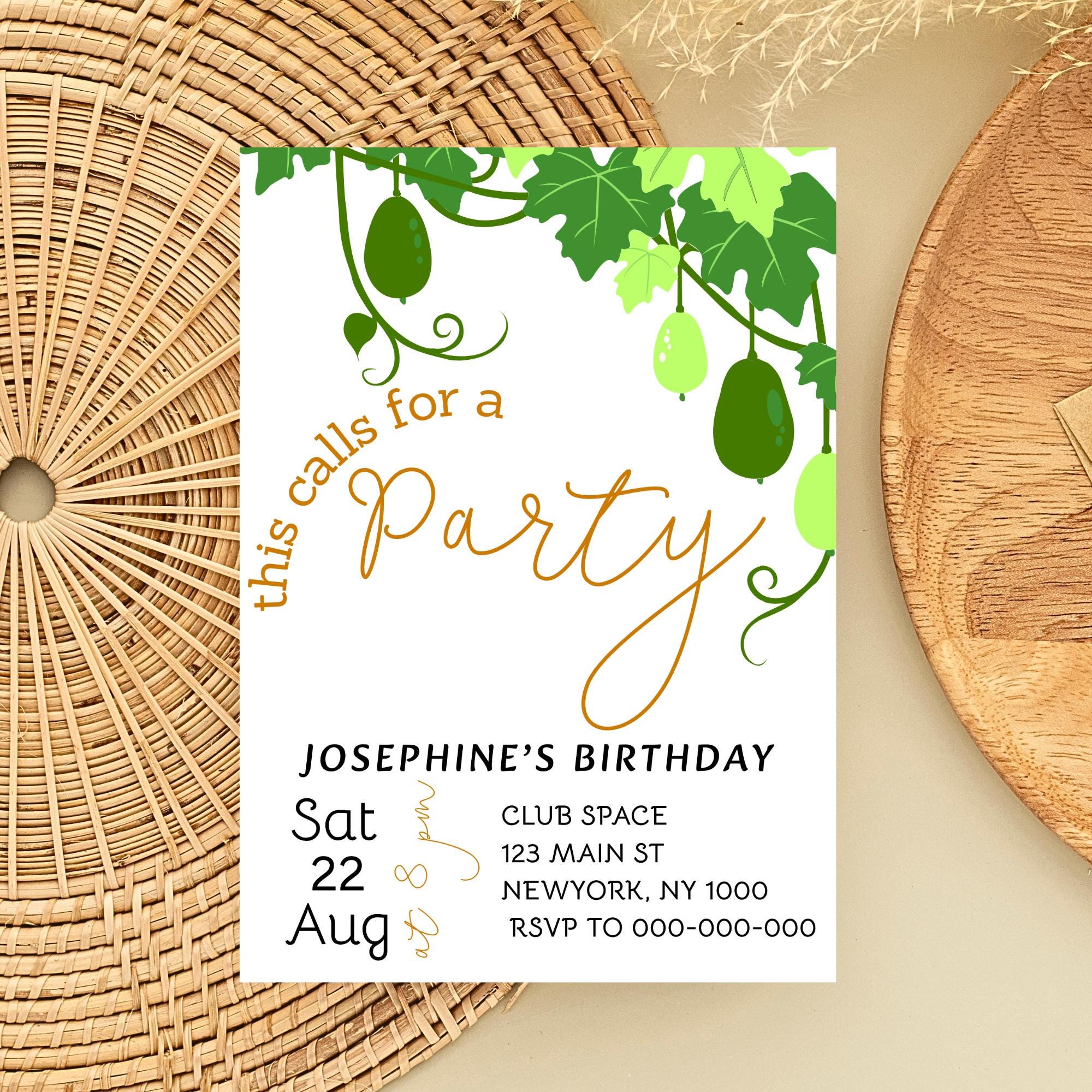 Editable Party Invitation Template, Birthday Invite Printable, Green ...