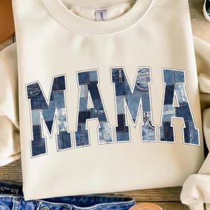 Patchwork denim  mama png, jeans mama png, mama patchwork, retro life mama png