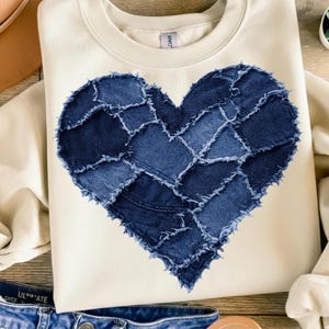 Denim Patchwork Valentinstag Herz png, Retro Valentinstag png png, Faux Denim Herz png.