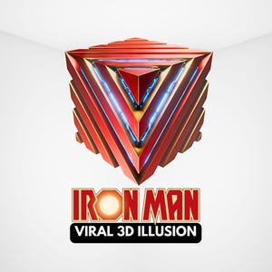 Pegatina de pared con ilusión óptica de cubo 3D de Iron Man / Arte de techo de superhéroe (archivo digital)