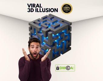 3D Maze Cube Optical Illusion | Tesseract Geometric Art (Digital File)
