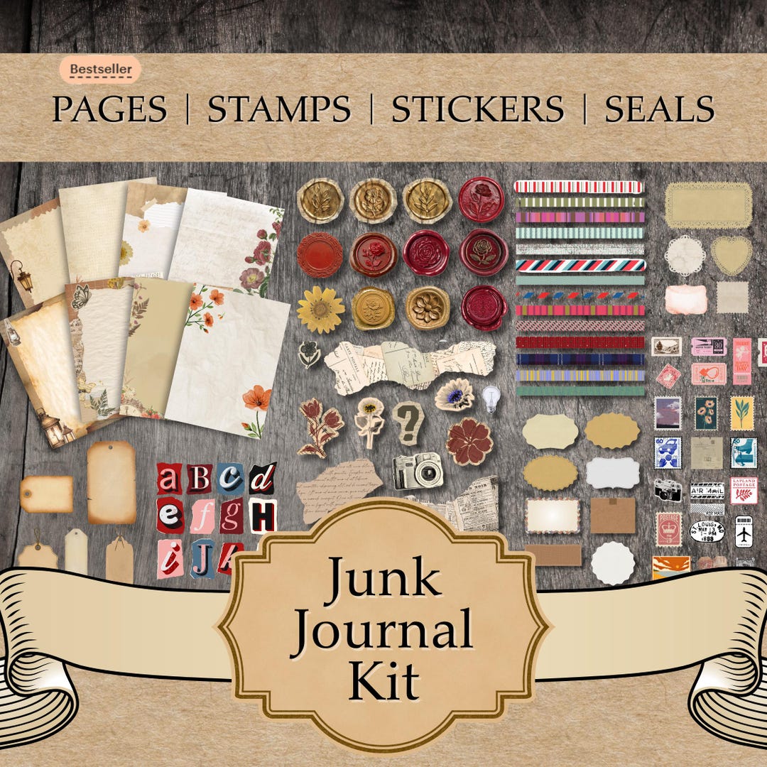 120 Page Vintage Junk Journal Scrapbook Kit | Postal Theme Addons ...