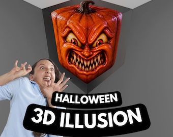 Scary 3D Halloween Optical Illusion | Angry Jack O Lantern | Ceiling Corner Illusion (Digital File)