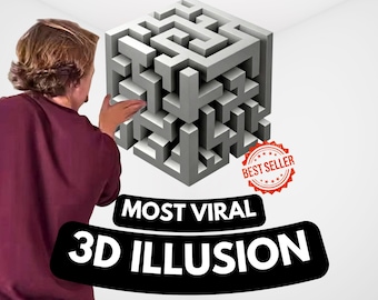 Illusion de cube labyrinthe 3D tendance | Sticker mural abstrait géométrique PDF | Illusion d'optique