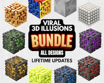 Trending 3D Cube Illusion Bundle | Optical Illusion Art Sticker | Mesmerizing Wall Decal Designs  (Digital)