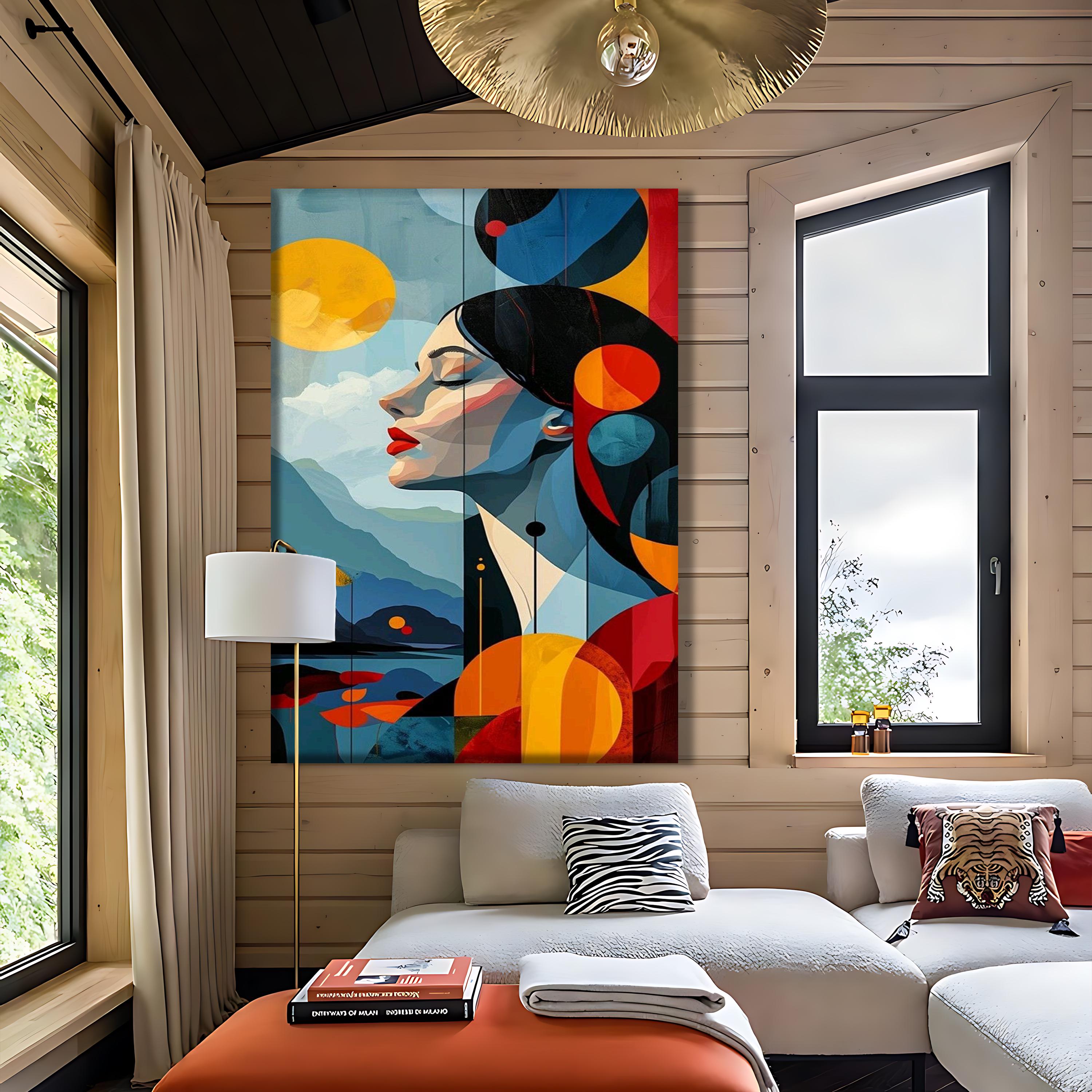 Abstract Woman Portrait Canvas Wall Art, Red and Blue Modern Female ...