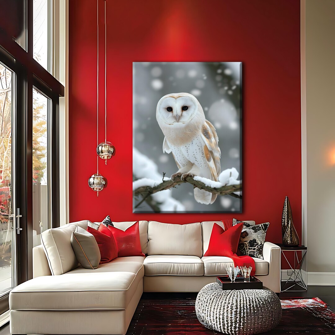 Barn Owl Canvas Wall Art, White Owl Painting, Winter Bird Decor - Etsy