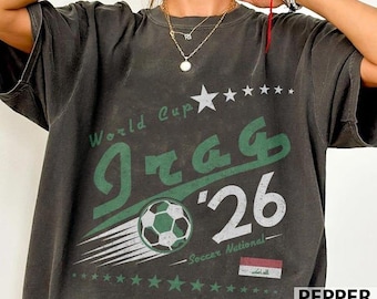 Iraq Soccer Shirt, World Cup 2026 Vintage T-shirt, Comfort Colors 1717 Pepper Tee, Retro Iraqi Football Team National Fan Merchandise Shirt