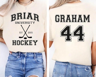 Custom Briar University Hockey Shirt, Personalized Name Number Tee, Two Sided Comfort Colors Natural Game Day Shirt, Bookish Fan Gift