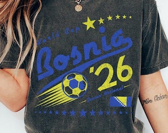 Retro Bosnia Football Shirt, Vintage Soccer National Tee, Comfort Colors Pepper Distressed Graphic Shirt, Blokecore Aesthetic Clothing