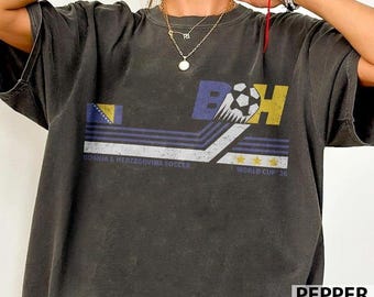Bosnia Soccer Shirt, World Cup 2026 Vintage T-shirt, Comfort Colors 1717 Pepper Tee, Retro Bosnia and Herzegovina Football Fan Merch Shirt
