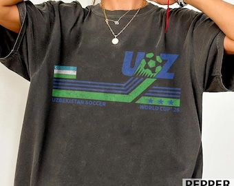 Uzbekistan Soccer Shirt, World Cup 2026 Vintage T-shirt, Comfort Colors 1717 Pepper Tee, Retro Uzbek Football Team National Fan Merch Shirt