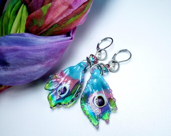 Colorful earrings, handmade Murano glass enamel earrings, lampwork glass bead earrings, glass jewelry by felirano O-26