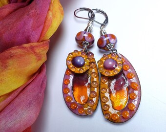 Colorful earrings, handmade Murano glass enamel earrings, lampwork glass bead earrings, glass jewelry by felirano O-8