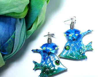 Colorful earrings, handmade Murano glass enamel earrings, lampwork glass bead earrings, glass jewelry by felirano O-13