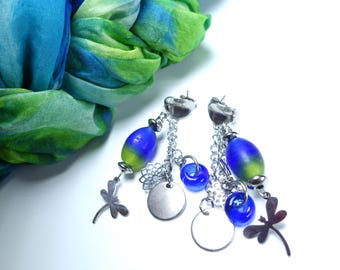 Colorful earrings, handmade Murano glass enamel earrings, lampwork glass bead earrings, glass jewelry by felirano O-10