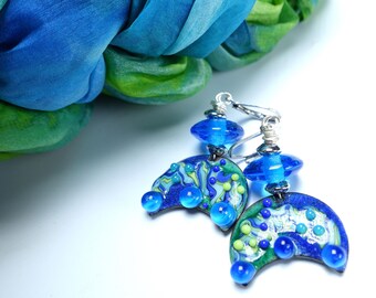 Colorful earrings, handmade Murano glass enamel earrings, lampwork glass bead earrings, glass jewelry by felirano O-12