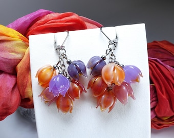 Colorful earrings, handmade Murano glass earrings, lampwork glass bead earrings, glass jewelry by felirano O-34