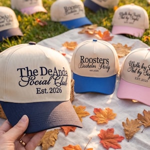 Custom Embroidered Trucker Hat, Personalized Two Tone Trucker Hat, Custom Text Cap, Script Party Hat