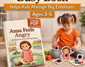 Książka dla maluchów, zajęcia uspokajające, książka o uczuciach, nauka emocji, Montessori do druku, książka w formacie PDF, wiek 3–5 lat