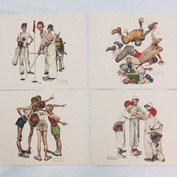 Vintage 1970's Norman Rockwell Sporting Boys Print Set plus Bonus Choosin Up Card