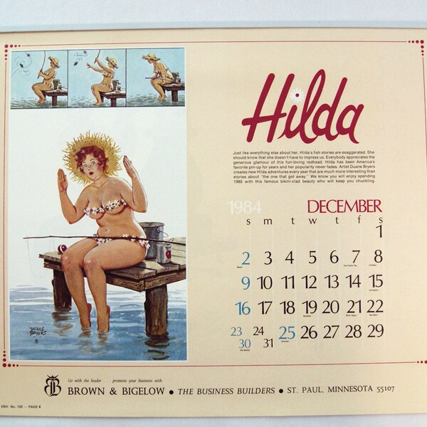 Vintage 1985 Duane Bryers Hilda 13 Month Calendar MATCHES 2019 CALENDAR