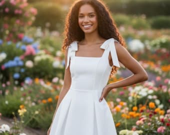 Naaipatroon Daphne mini-jurk | Vierkante hals, gestrikte schouder, uitlopende rok (US 0-22)