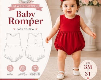 Naaipatroon babyromper: jongens, meisjes, maten 3 M-3 T (digitale download)