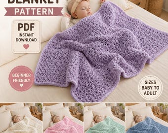 Padrão de crochê para manta de bebê em PDF, padrão fácil de crochê para manta de bebê grossa, manta para berçário ideal para iniciantes, download instantâneo