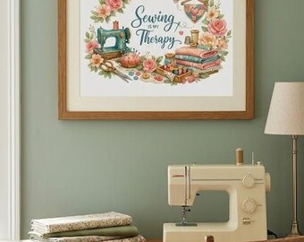 Bundel vintage naaimachine muurkunst | Ambachtelijke kamerdecoratie bloemenstof (digitale download)