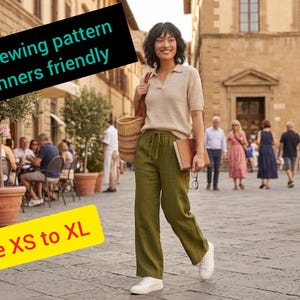 Wide Leg Linen Pant Sewing Pattern | Beginner Friendly Drawstring Trousers | PDF Digital Download