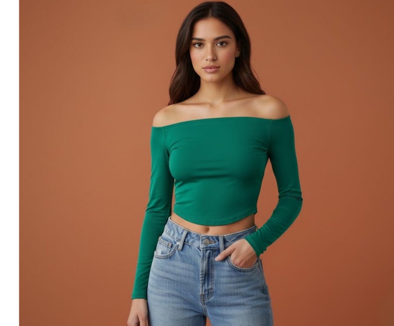 Off Shoulder Crop Top Sewing Pattern | Long Sleeve Bardot Top PDF ...