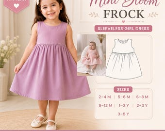 Patroon babyjurk pdf | Naaipatroon jurk babymeisje | Patroon peuterjurk | Jurk met minibloei | Mouwloze jurk | Maten: 2 M-5Y