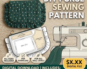 Quilted Ruffle Zipper Pouch Sewing Pattern | Floral Cosmetic Bag (PDF Pattern)