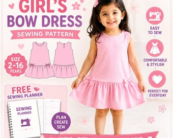Naaipatroon meisjes jurk met ruche zoom | Maten 2Y-16Y | Mouwloos jurkpatroon | Patroon zomerjurk voor kinderen | met gratis naaiplanner