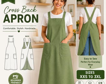 Japans schort met kruis op de rug naaipatroon pdf | Patroon schort omkeerbaar overgooier | XXS tot 3XL | Geschikt voor beginners | Direct downloaden