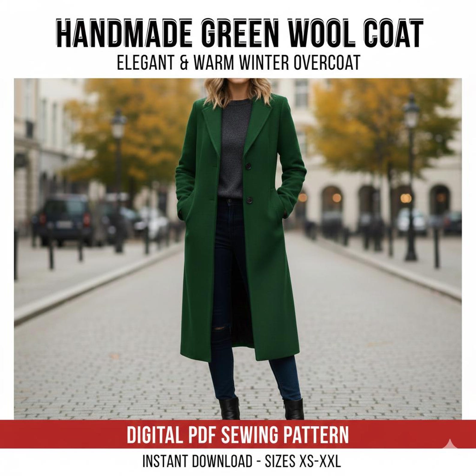 Long Coat Sewing Pattern for Women, Digital PDF Download, Size Xs-xxl ...